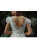 Tiered Short Sleeves Ivory Eyelash Lace Romantic Wedding Dress
